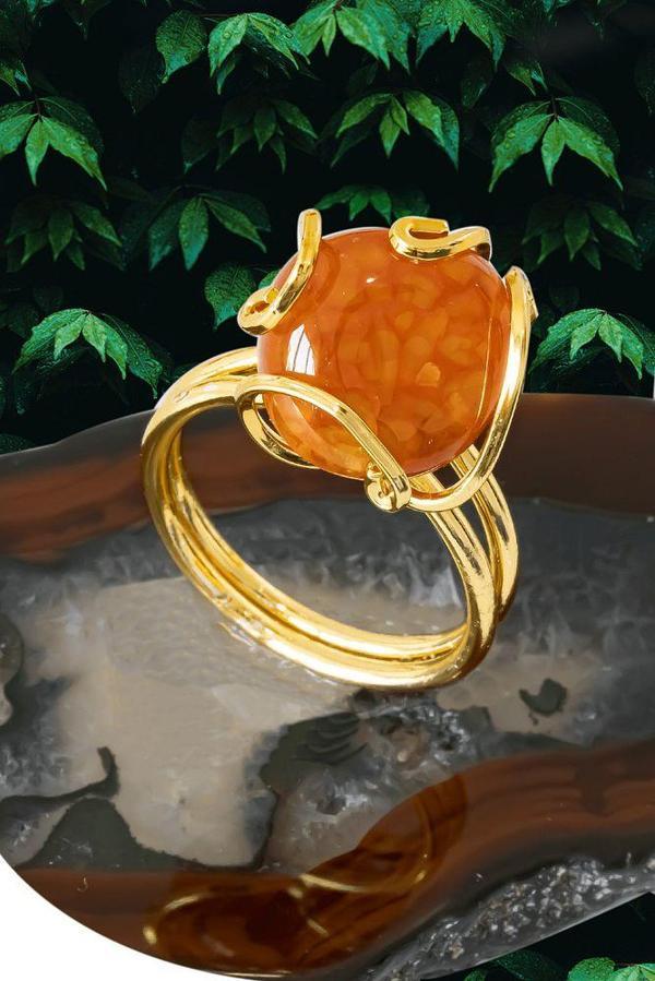 Sertifikalı Gold Rokoko Model Karneol - Karnelyan Akik Taşı Yüzük - Image 1