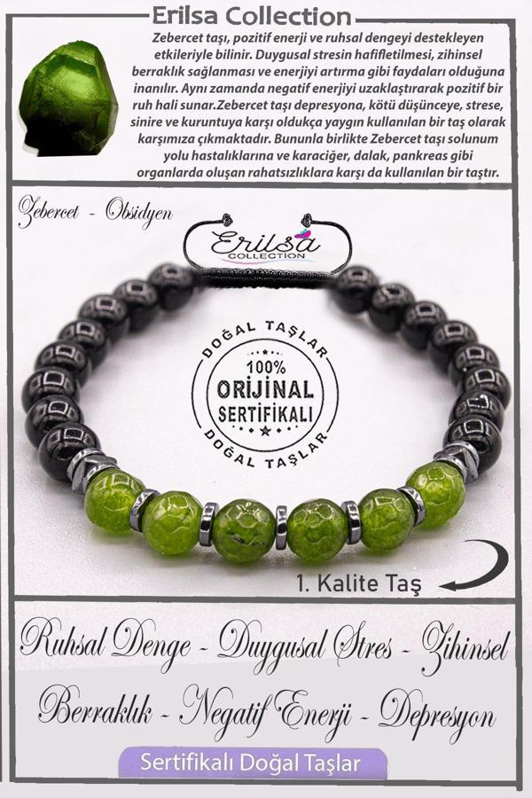 Sertifikalı AAA+ Kalite Gerçek Obsidyen - Zebercet Taşı Bileklik - Ayarlamalı - Image 1