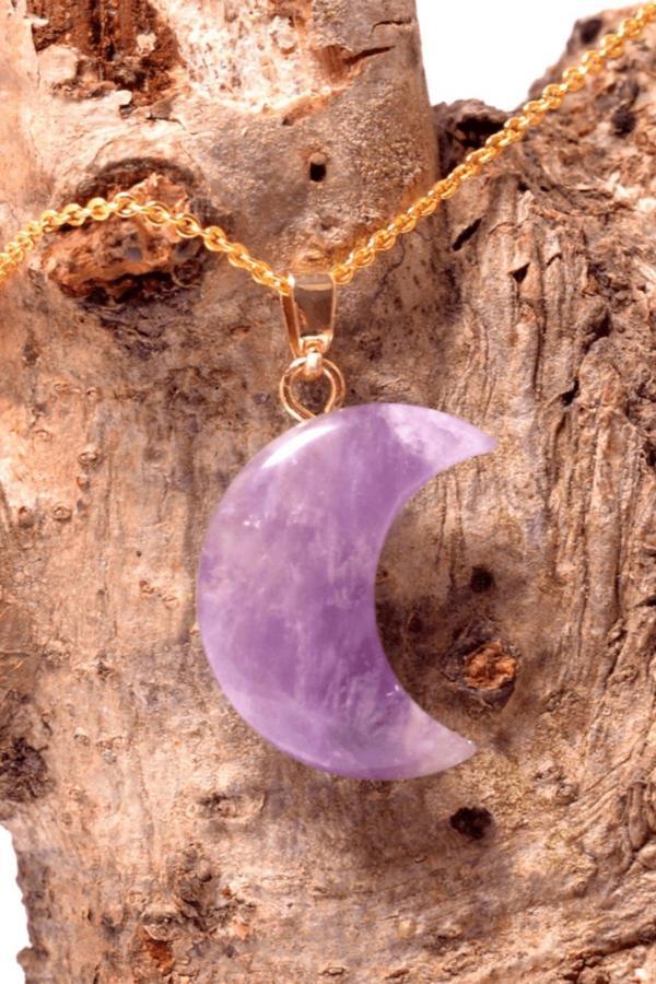 Sertifikalı Ay Model Ametist Taşı Kolye - Altın Kaplama - Image 1