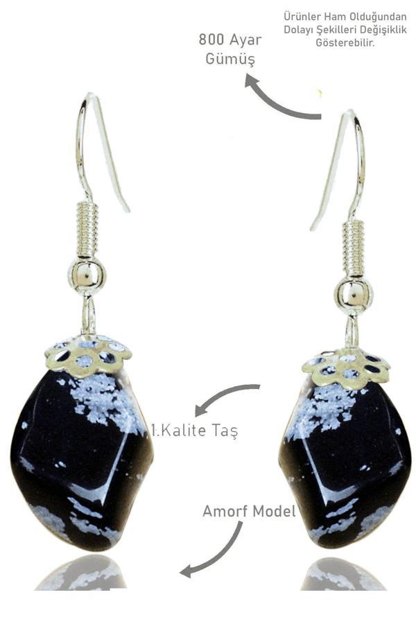 Sertifikalı Amorf Model Karlı Obsidyen Taşı Küpe - Image 1