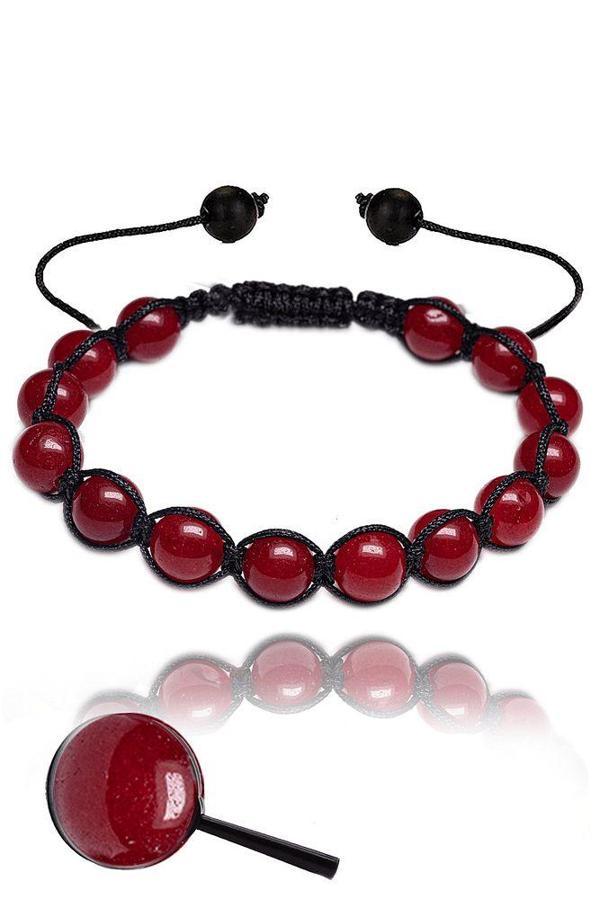 Sertifikalı Makrome Kırmızı Akik Taşı Bileklik - 1.kalite - Image 1