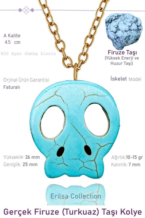 Sertifikalı İskelet Model Firuze - Turkuaz Taşı Kolye - 24k Altın Kaplama - Image 1