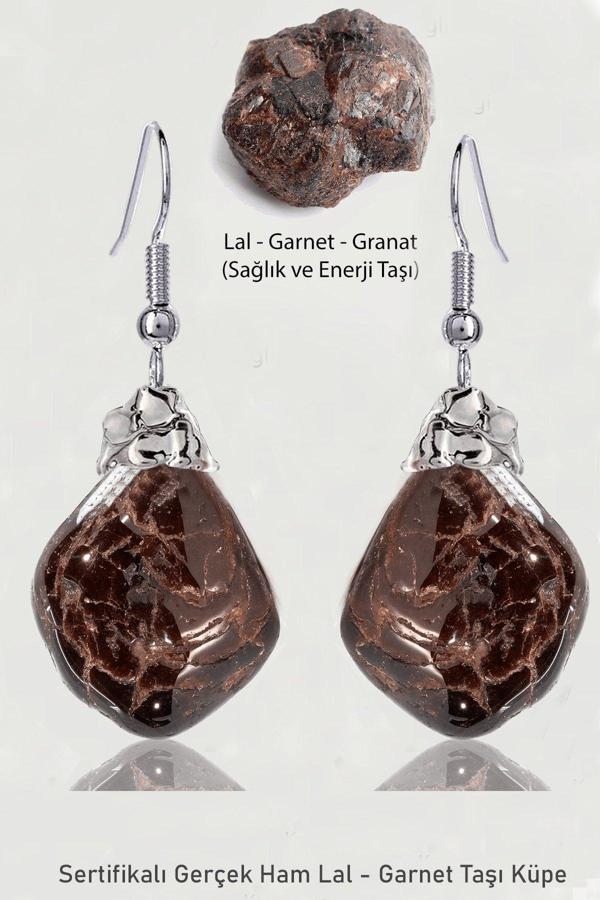 Sertifikalı Ham İşlenmemiş Lal - Garnet - Granat Taşı Küpe - Image 1