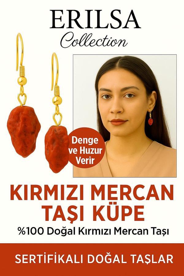 Sertifikalı Altın Kaplama Ham Doğal Kırmızı Mercan Taşı Küpe – Tutku, Enerji ve Dişil Gücü Yükseltir - Image 1