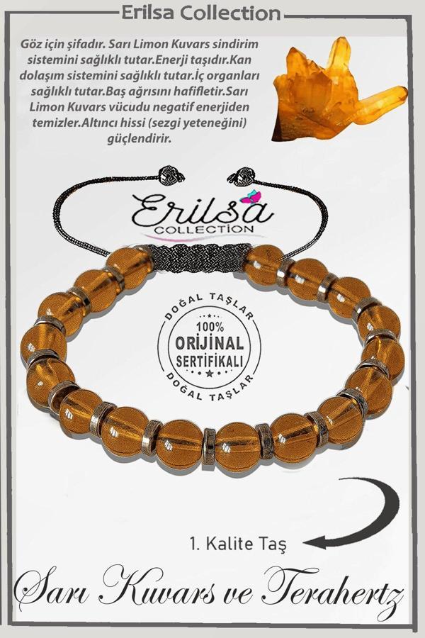 Sertifikalı Gerçek Hematit - Bal Kuvars Taşı Bileklik - Ayarlamalı - Image 1