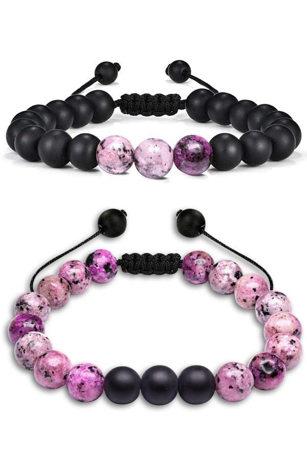 Sertifikalı Orijinal Pembe Renk Kuvars Taşı Çift Doğal Taş Bileklik Seti Doğal Kuvars Pembe Renk - Image 1