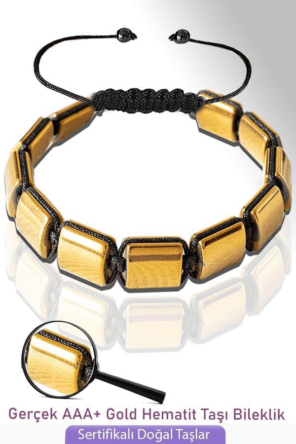 Sertifikalı Kare Model Gerçek Gold Hematit Taşı Bileklik - Ayarlamalı - Image 1