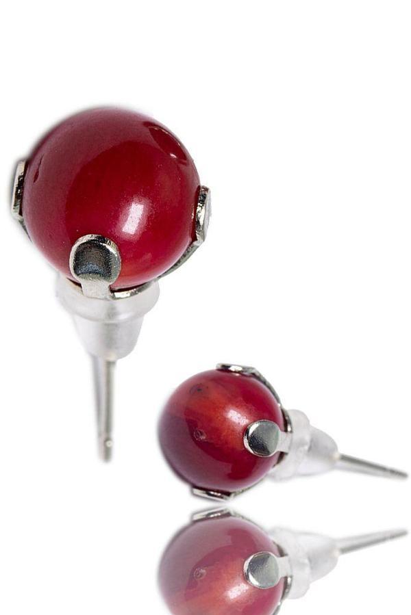 Sertifikalı Doğal Kırmızı Mercan Taşı Nokta Doğal Taş Küpe - Image 1