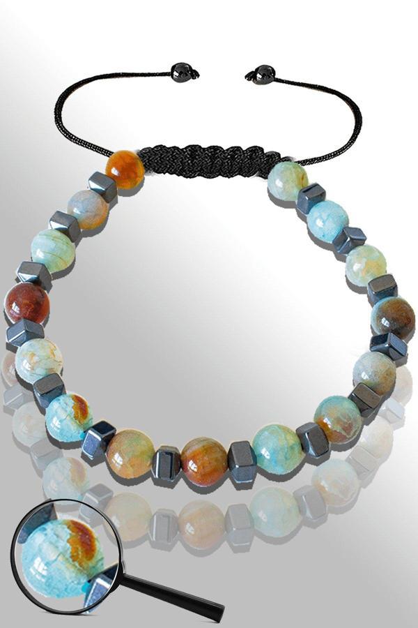 Sertifikalı Hematitli 6 Mm Doğal Açık Mavi Akik Taşı Bileklik - Ayarlamalı - Image 1