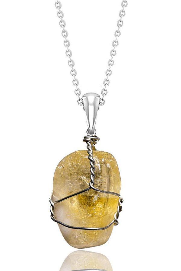 Sertifikalı Ham Tel Sargılı Sitrin Taşı Kolye - Image 1