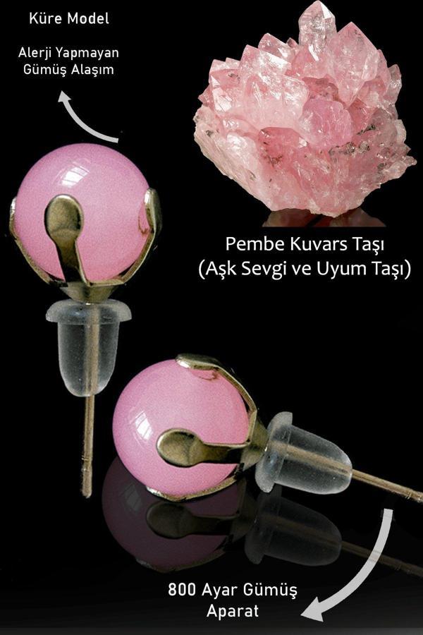 Sertifikalı Gerçek Pembe Kuvars Taşı Nokta Doğal Taş Küpe - Image 1