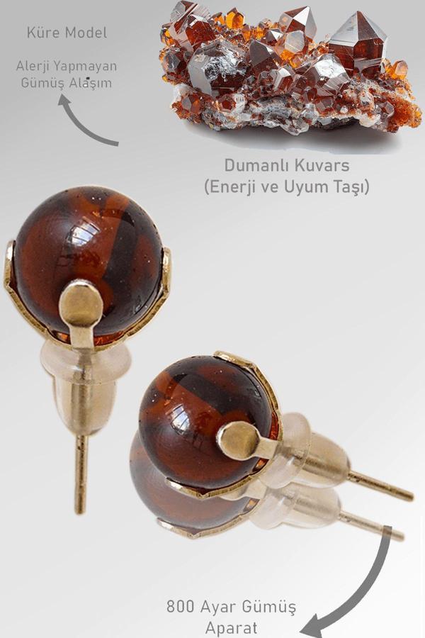 Sertifikalı Gerçek Dumanlı Kuvars Taşı Nokta Doğal Taş Küpe - Image 1