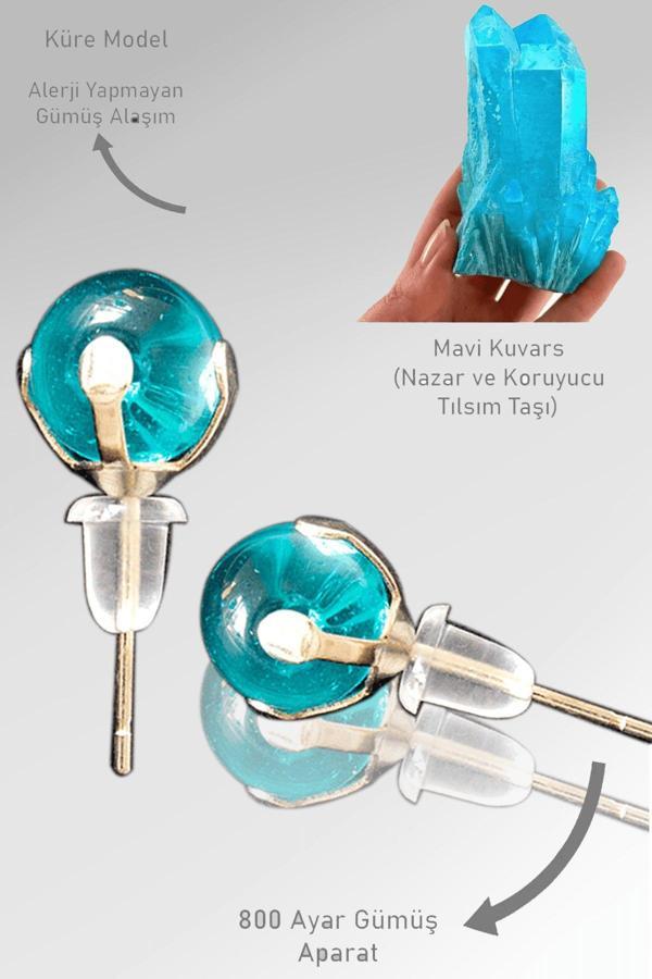 Sertifikalı Gerçek Mavi Kuvars Taşı Nokta Doğal Taş Küpe - Image 1