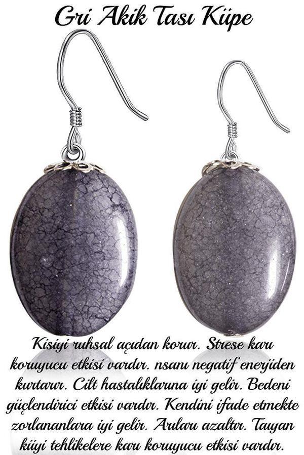 Sertifikalı Damarlı Gri Akik Taşı Doğal Taş Küpe - Image 1