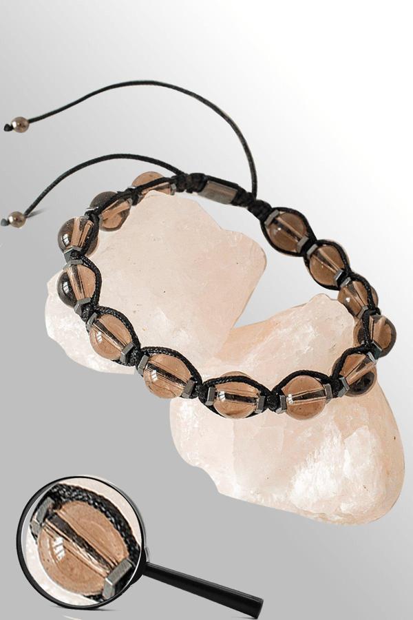 Sertifikalı Hematitli Dumanlı Kuvars Taşı Bileklik - Ayarlamalı - Image 1