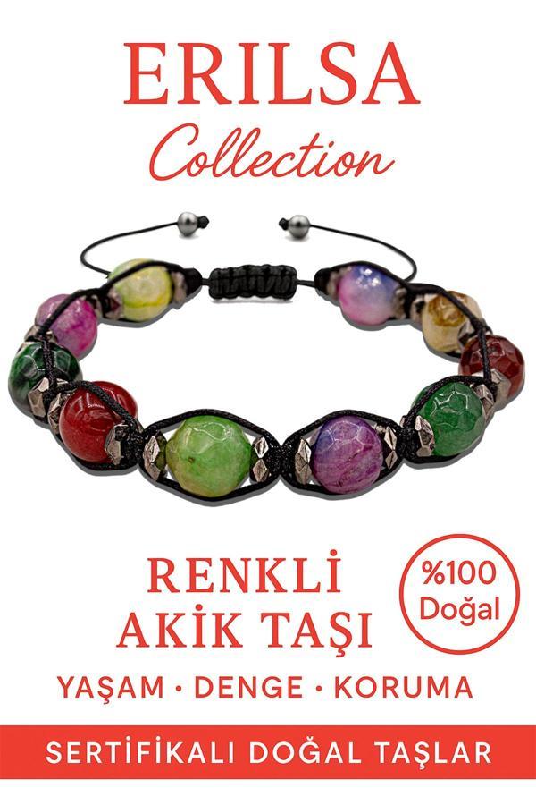 Sertifikalı İri Boy Terahertz & Mor-Yeşil-Kırmızı Akik Bileklik – Enerji ve Zarafet - Image 1