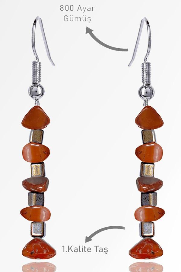 Sertifikalı Ham Kırık Taşlı Model Karnelyan Akik Taşı Küpe - Image 1