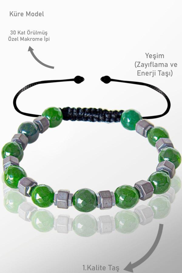 Sertifikalı Gerçek Fasetli Hematit - Yeşim Taşı Bileklik - Image 1