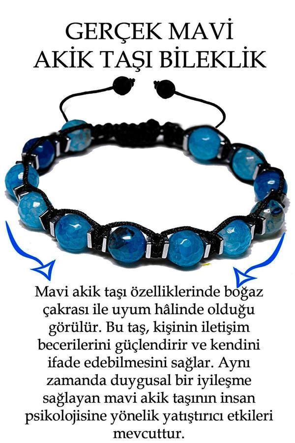 Sertifikalı Hematit - Koyu Mavi Akik Taşı Bileklik - Makrome - Image 1