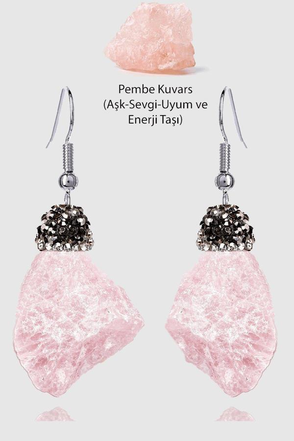 Sertifikalı Zirkon Taşlı Model Ham İşlenmemiş Pembe Kuvars Taşı Küpe - Image 1