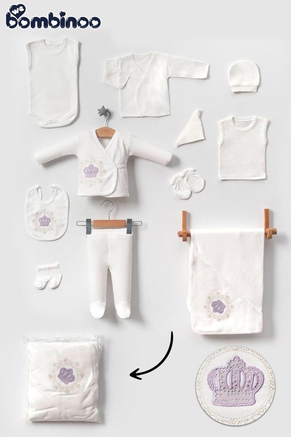 Webombinoo Bebe Nakışlı Taşlı 11Parca Yeni Doğan Hastane Cıkışı Zıbın Set - Image 1