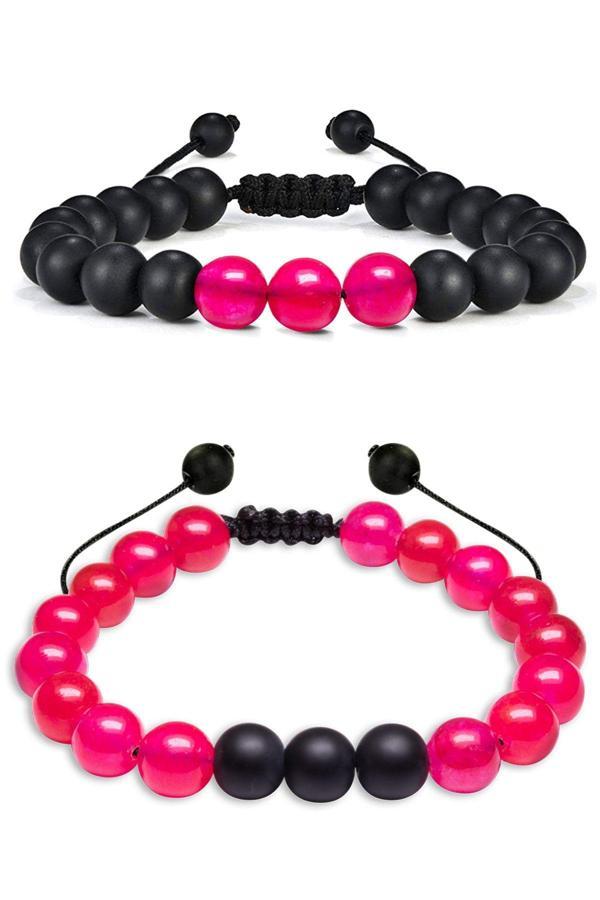 Pembe Akik Taşı Çift Doğal Taş Bileklik Seti - Image 1