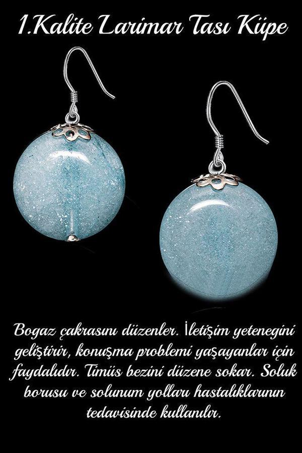 Sertifikalı Larimar Taşı Doğal Taş Küpe - 1.kalite - Image 1