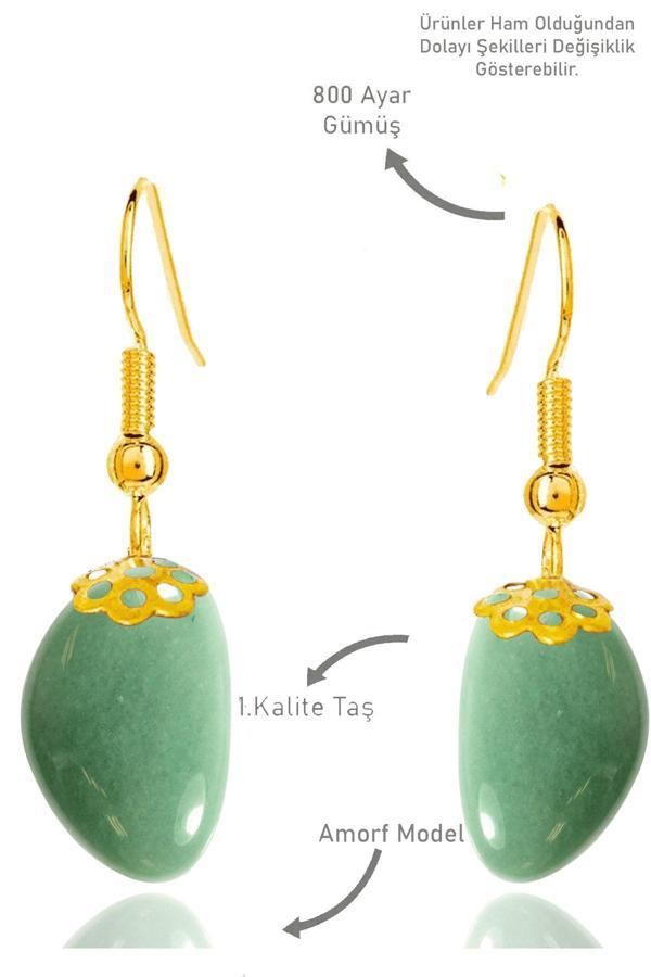 Sertifikalı Amorf Model Ham Aventurin Taşı Küpe - Gold Renkli - Image 1