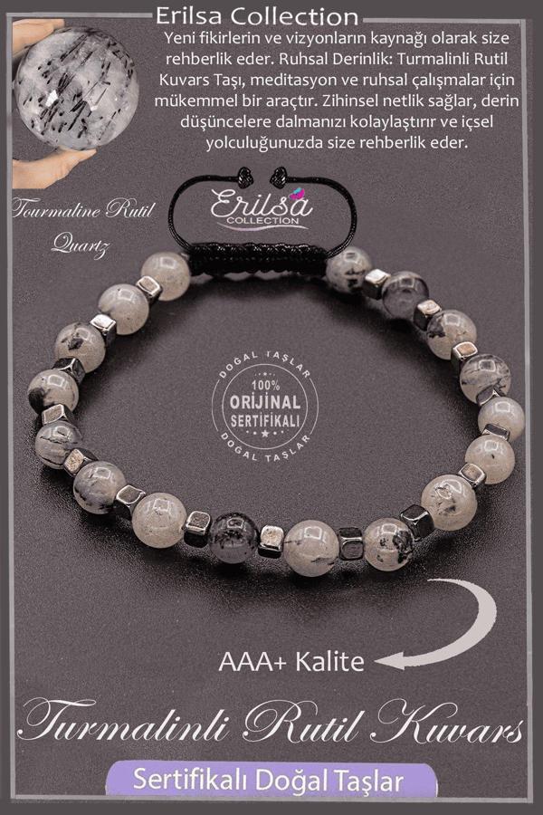Sertifikalı AAA+ Kalite Gerçek Terahertz - Turmalinli Rutil Kuvars Taşı Bileklik - Image 1