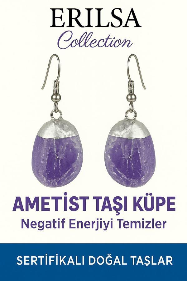 Sertifikalı Ametist Taşı Küpe – Zihinsel Sakinlik, Arınma ve Negatif Enerjiye Karşı Koruma - Image 1