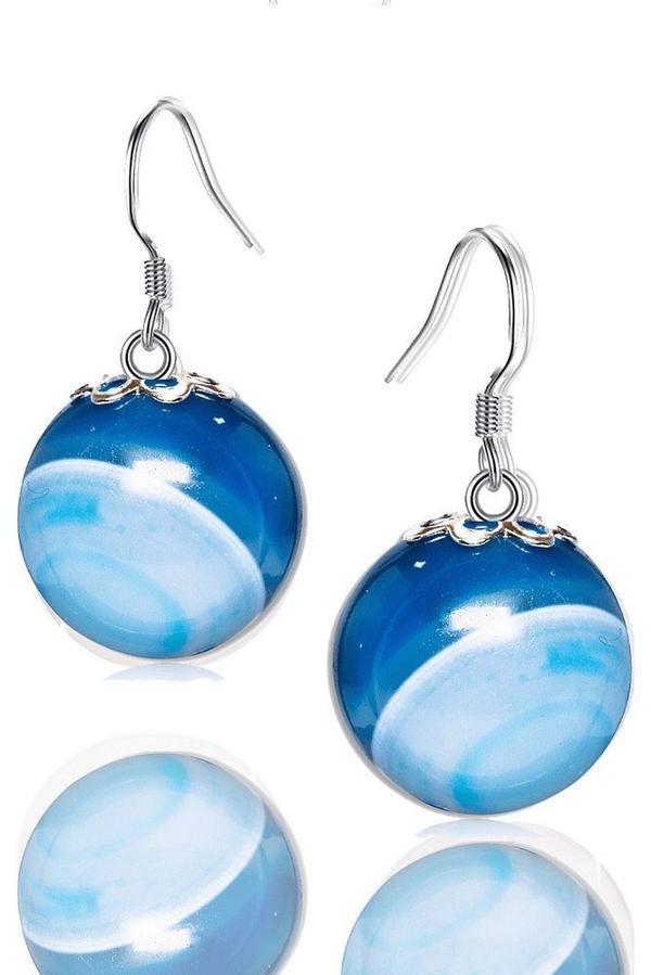 Sertifikalı Gerçek Doğal Mavi Akik Taşı Gümüş Küpe - Image 1