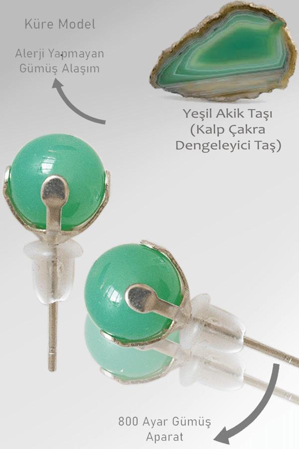 Sertifikalı Doğal Yeşil Akik Taşı Nokta Doğal Taş Küpe - Image 1