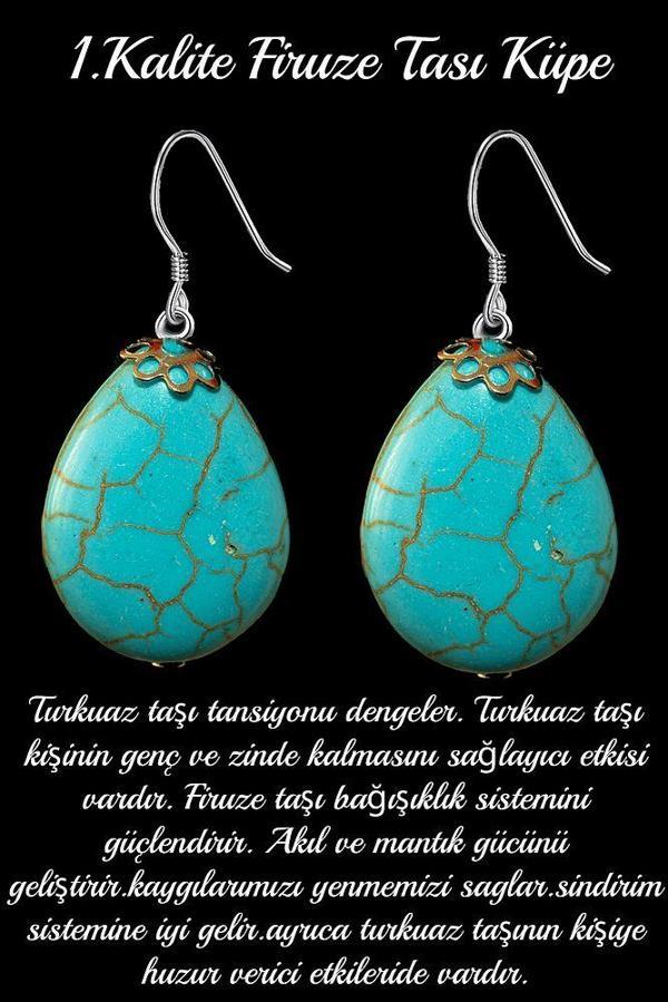 Sertifikalı Damla Kesim Iran Firuze - Turkuaz Taşı Doğal Taş Küpe - 1.kalite - Image 1