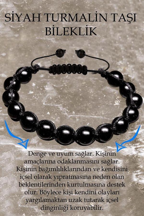 Sertifikalı A Kalite Siyah Turmalin Taşı Bileklik - Makrome - Image 1