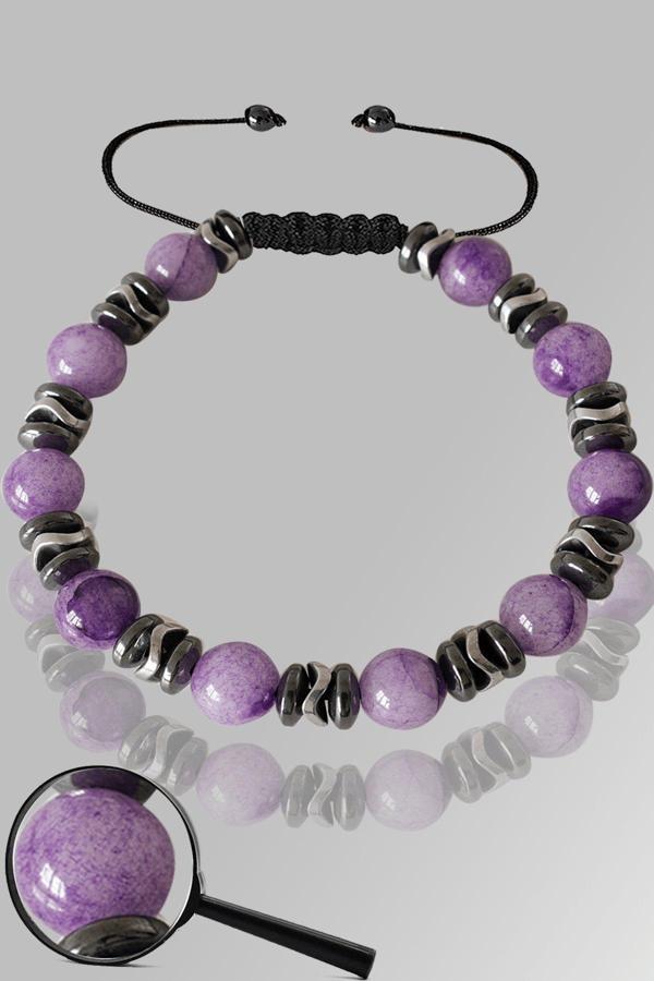 Sertifikalı Mat Rose Hematit - Lepidolit Taşı Bileklik - Ayarlamalı - Image 1