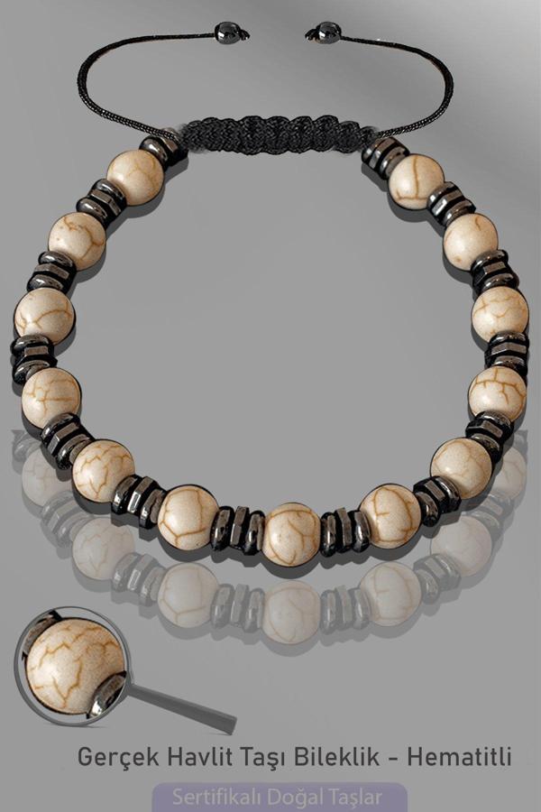 Sertifikalı 6mm Doğal Havlit Taşı Bileklik - Ayarlamalı - Image 1