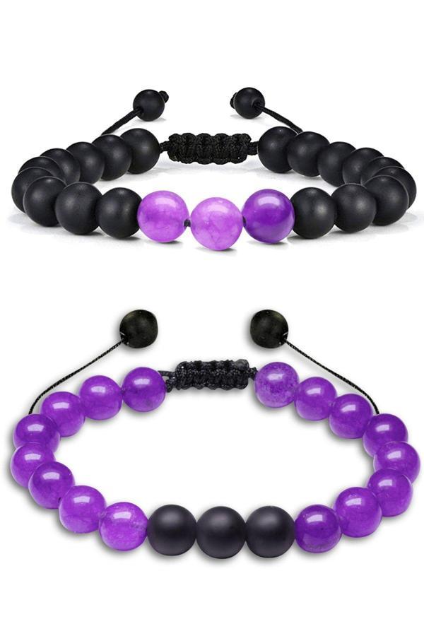 Sertifikalı Makrome Örgü Ametis Taşı Doğal Taş Bileklik Seti - Image 1