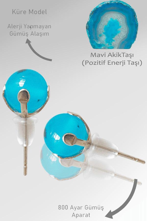 Sertifikalı Gerçek Mavi Akik Taşı Nokta Doğal Taş Küpe - Image 1