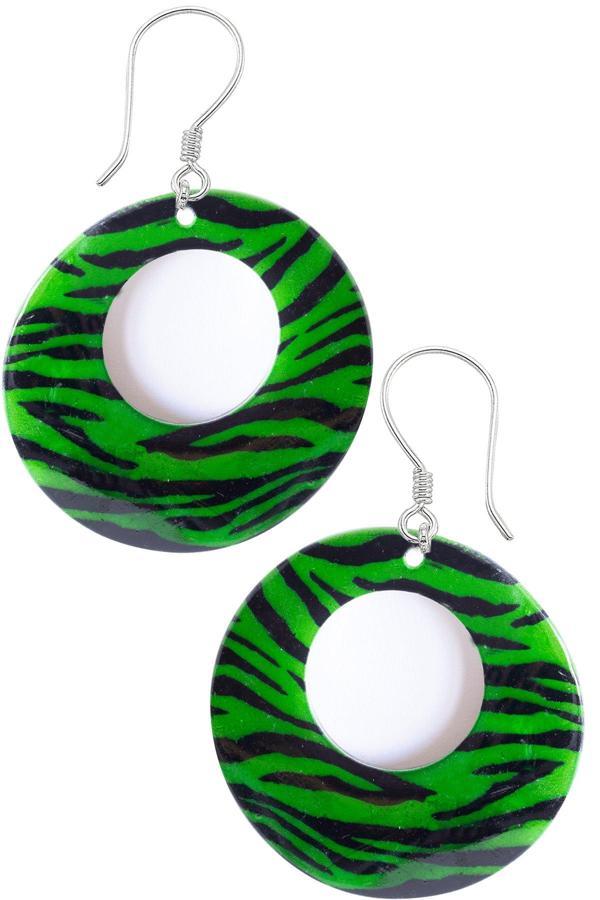 Sertifikalı Leopar Desenli Yeşil Renkli Sedef Taşı Küpe - Image 1