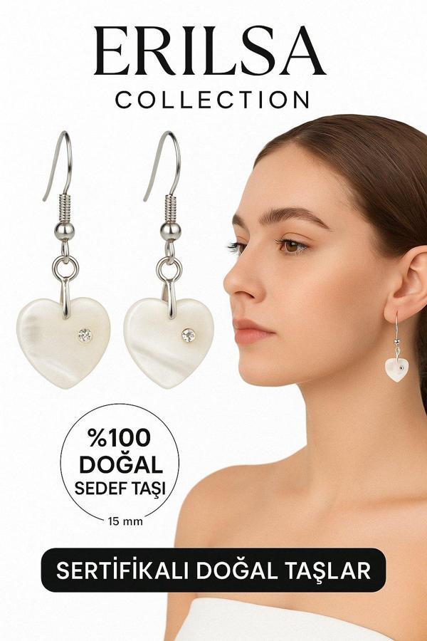Sertifikalı Kalp Model Swarovski Taşlı Sedef Küpe – Zarafet ve Duygusal Uyum Taşı - Image 1