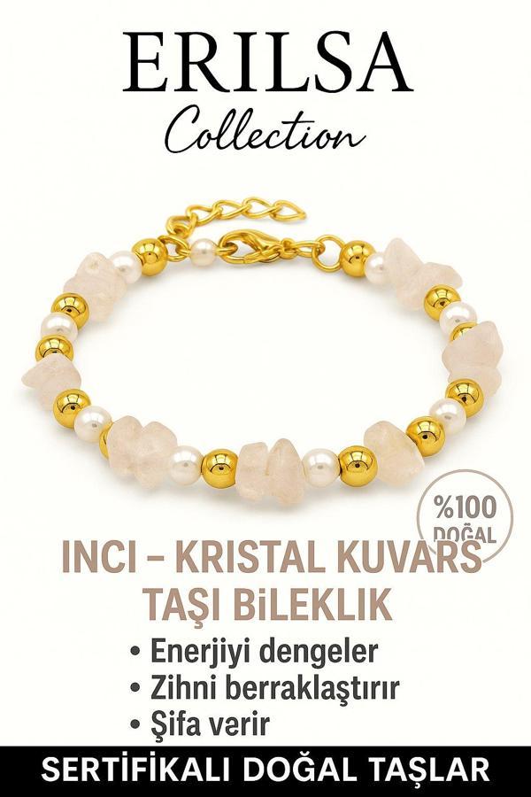 Sertifikalı İnci ve Kristal Kuvars Taşı Bileklik – Enerji Dengeleyici Şifa - Image 1
