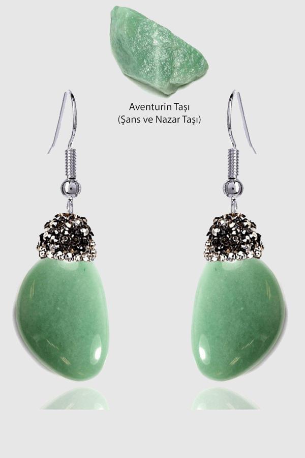 Sertifikalı Zirkon Taşlı Model Ham Aventurin Taşı Küpe - Image 1