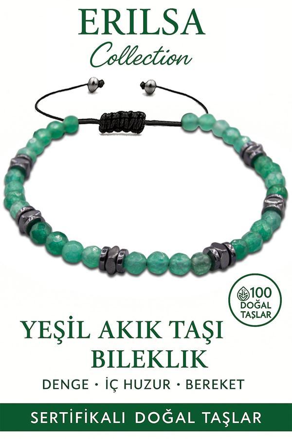 Sertifikalı Fasetli AAA+ Terahertz ve Yeşil Akik Taşı Bileklik – İnce Model Şifa ve Denge - Image 1