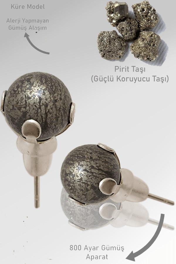 Sertifikalı Gerçek Pirit Taşı Nokta Doğal Taş Küpe - Peru - Image 1