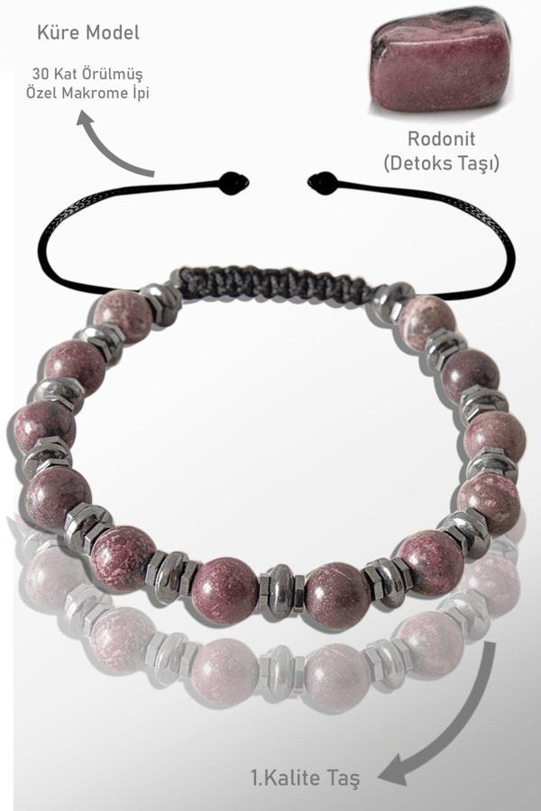 Sertifikalı Gerçek Hematit - Rodonit Taşı Bileklik - Ayarlamalı - Image 1