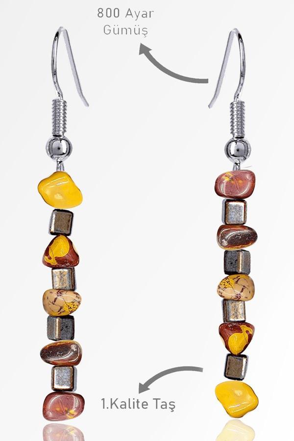 Sertifikalı Ham Kırık Taşlı Model Mookaite Jasper Taşı Küpe - Image 1