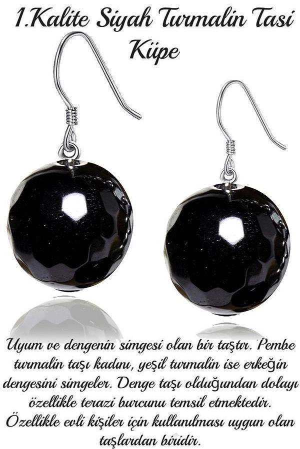 Sertifikalı Fasetli Siyah Turmalin Taşı Doğal Taş Küpe - Image 1
