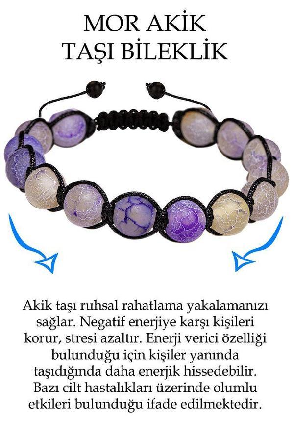 Sertifikalı Açık Mor Gri Damarlı Akik Taşı Bileklik - Makrome - Image 1