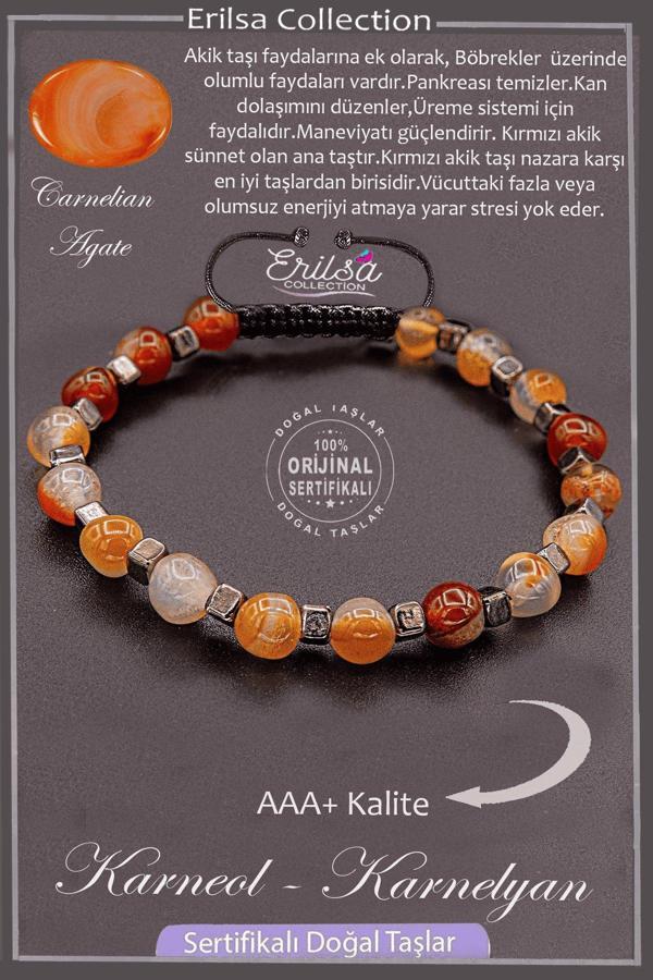 Sertifikalı AAA+ Kalite Gerçek Terahertz - Karneol Karnelyan Akik Taşı Bileklik - Image 1
