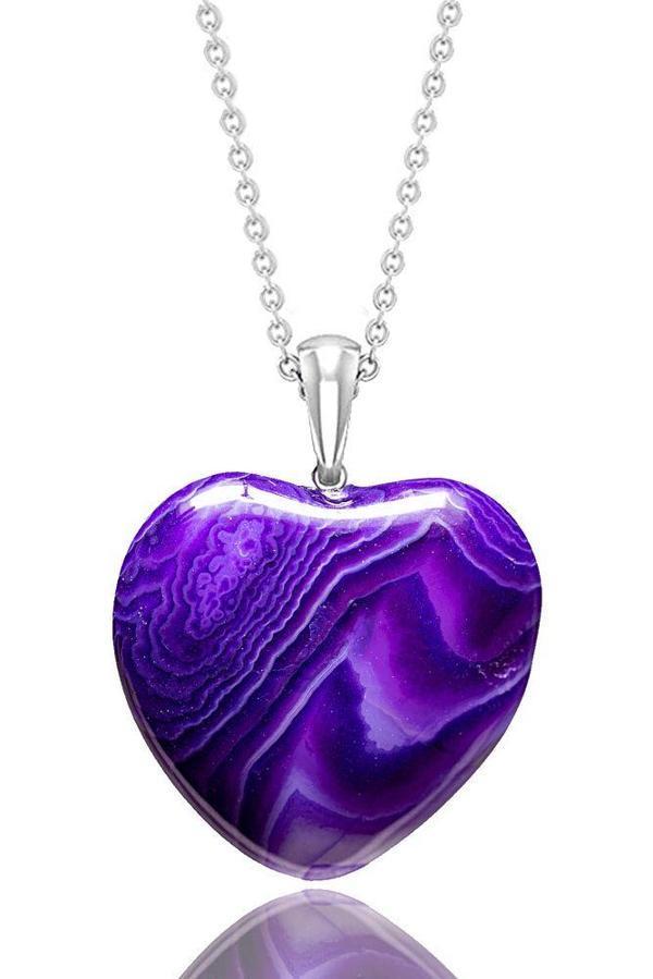 Sertifikalı Kalp Kesim Mor Akik Taşı Kolye - Image 1